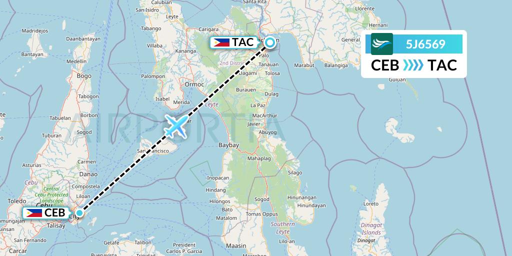 5J6569 CEBU Pacific Air Flight Map: Cebu to Tacloban