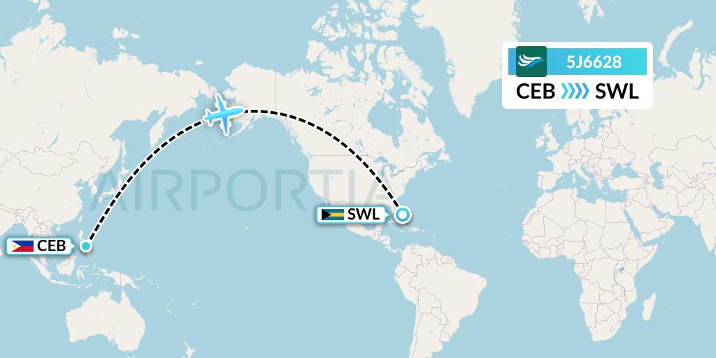 5J6628 CEBU Pacific Air Flight Map: Cebu to Spanish Wells
