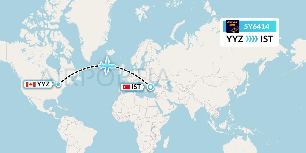 5Y6414 Atlas Air Flight Map: Toronto to Istanbul