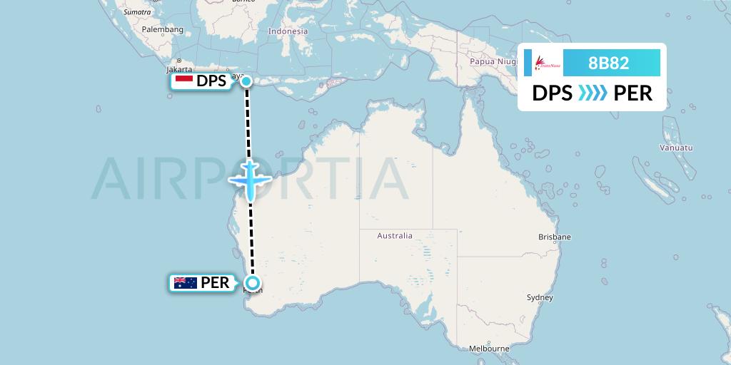 8B82 TransNusa Flight Map: Denpasar to Perth