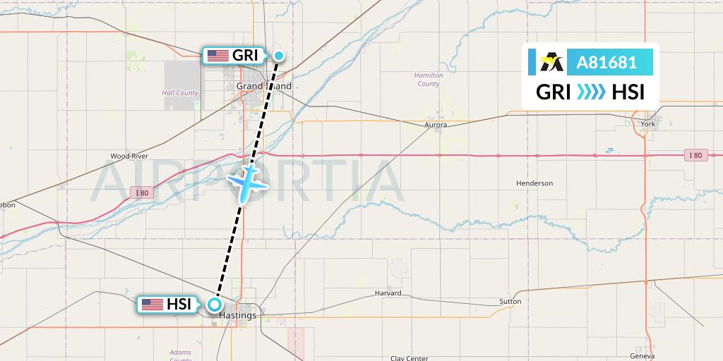 A81681 Aerolink Uganda Flight Map: Grand Island to Hastings