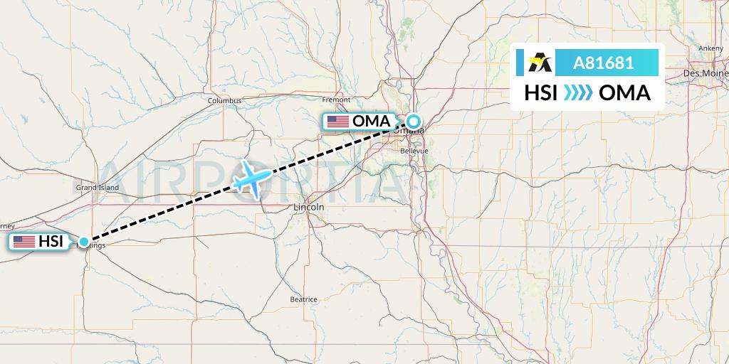 A81681 Aerolink Uganda Flight Map: Hastings to Omaha