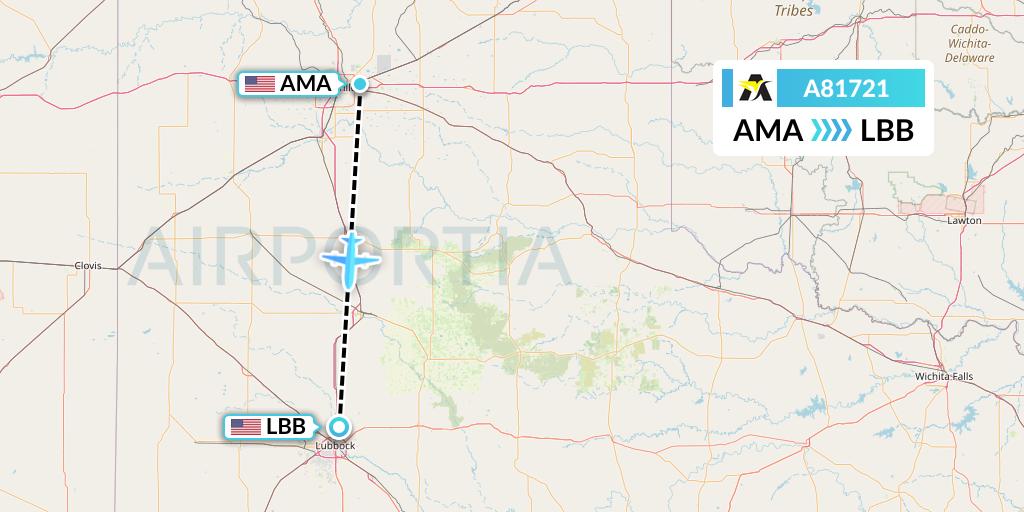 A81721 Aerolink Uganda Flight Map: Amarillo to Lubbock