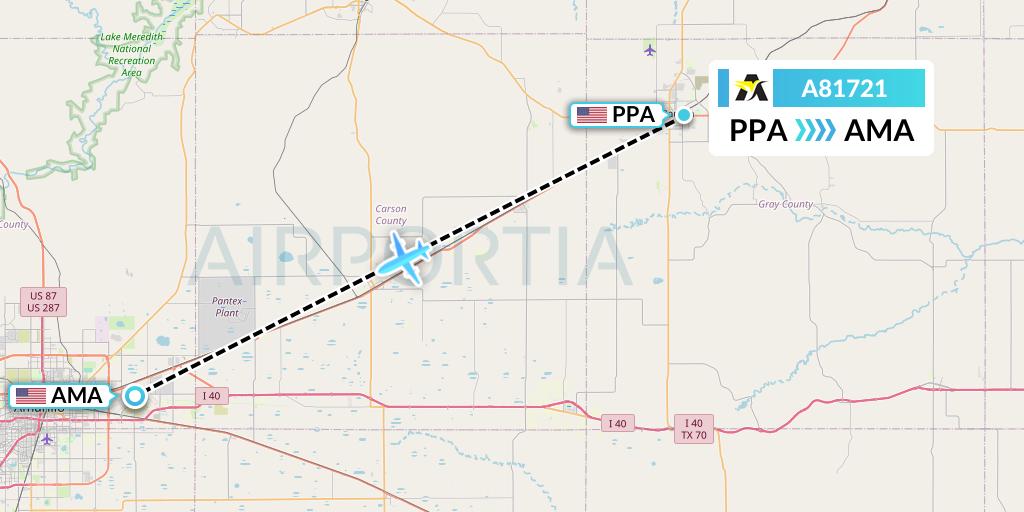 A81721 Aerolink Uganda Flight Map: Pampa to Amarillo