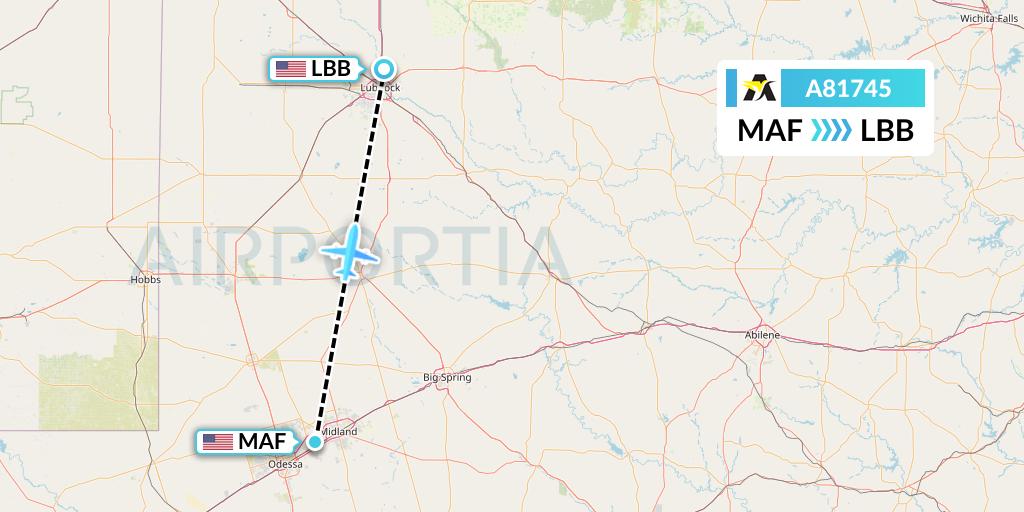 A81745 Aerolink Uganda Flight Map: Midland to Lubbock
