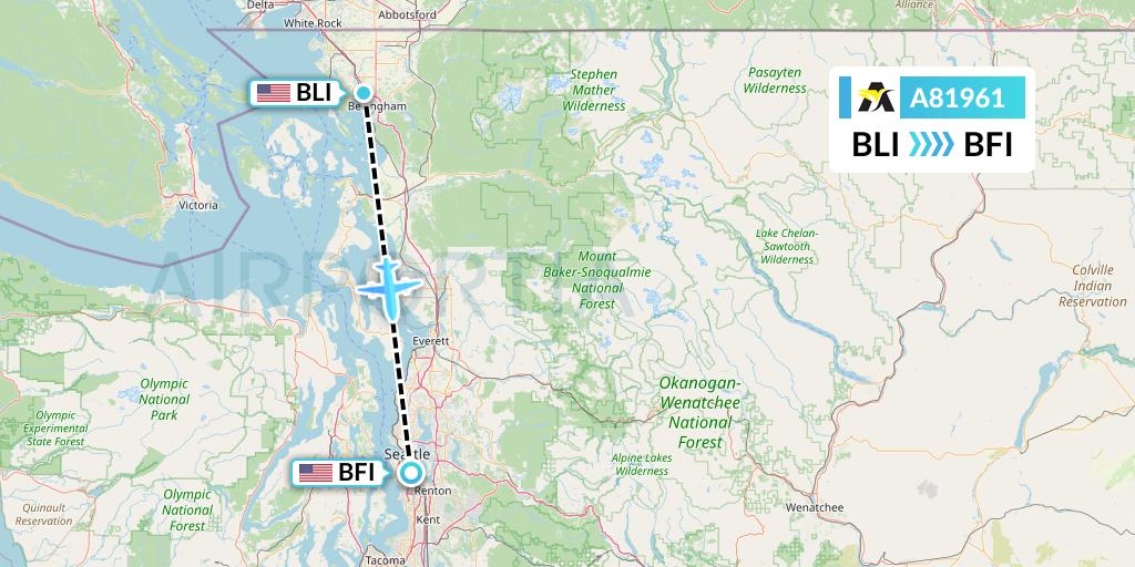 A81961 Aerolink Uganda Flight Map: Bellingham to Seattle