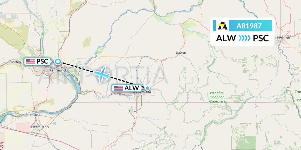 A81987 Aerolink Uganda Flight Map: Walla Walla to Pasco
