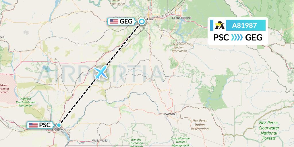 A81987 Aerolink Uganda Flight Map: Pasco to Spokane