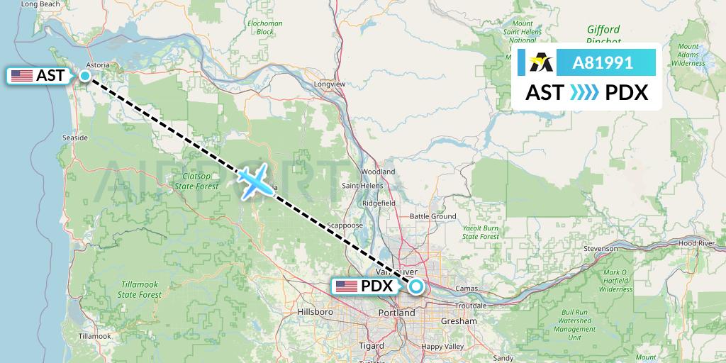 A81991 Aerolink Uganda Flight Map: Astoria to Portland