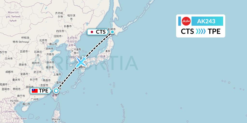 AK243 AirAsia Flight Map: Sapporo to Taipei
