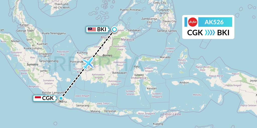AK526 AirAsia Flight Map: Jakarta to Kota Kinabalu