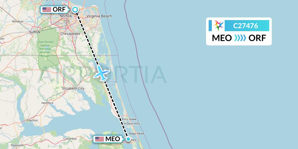 C27476 Ceiba Intercontinental Flight Map: Manteo to Norfolk