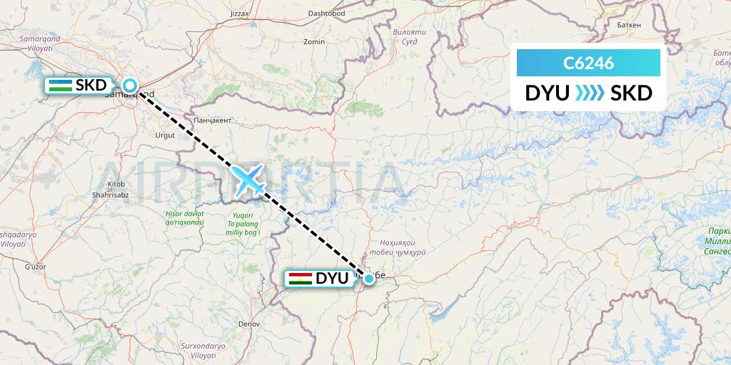C6246 Capitol Air Express Flight Map: Dushanbe to Samarkand