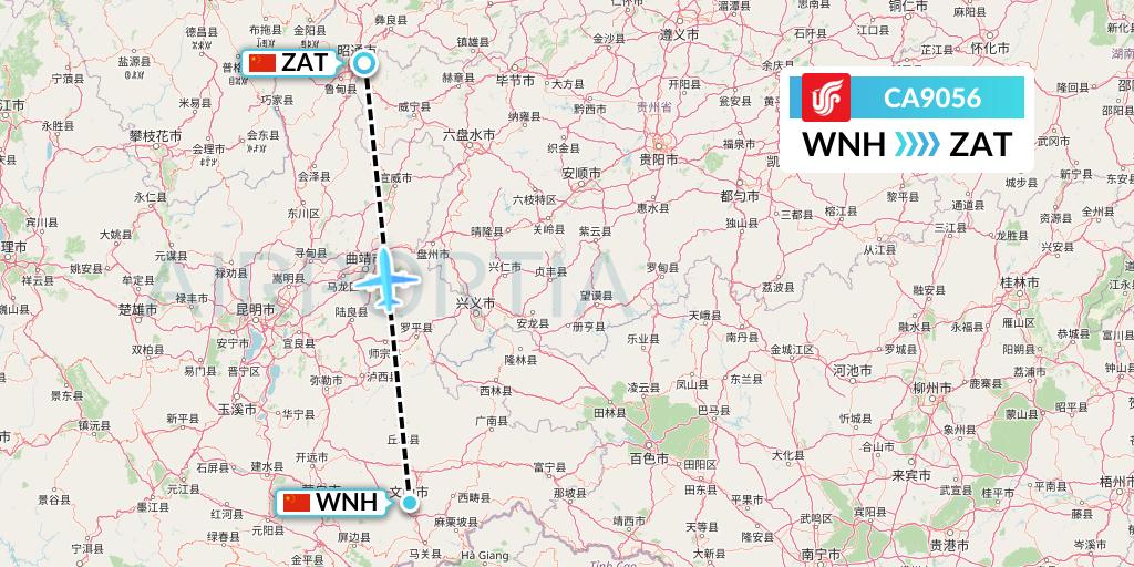 CA9056 Air China Flight Map: Wenshan to Zhaotong