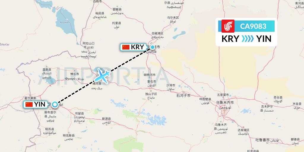 CA9083 Air China Flight Map: Karamay to Yining