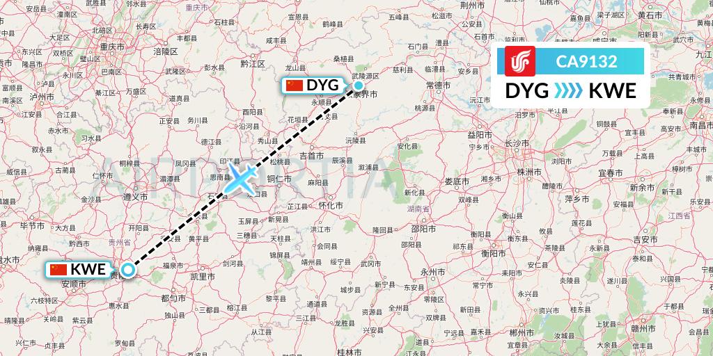 CA9132 Air China Flight Map: Dayong to Guiyang