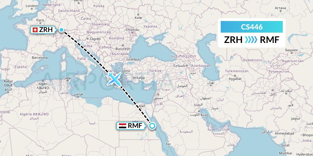 CS446 Continental Micronesia Flight Map: Zurich to Marsa Alam