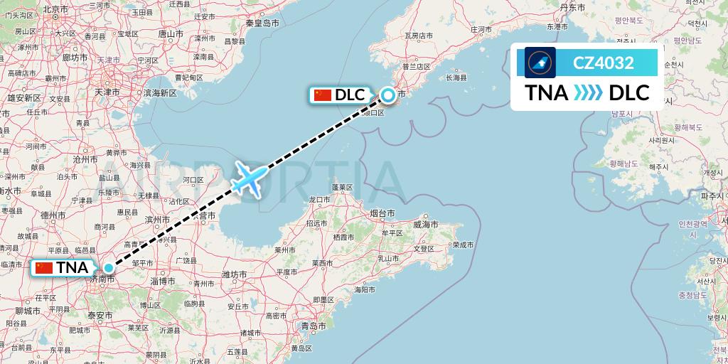 CZ4032 China Southern Airlines Flight Map: Jinan to Dalian