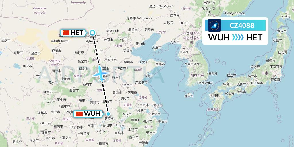 CZ4088 China Southern Airlines Flight Map: Wuhan to Hohhot