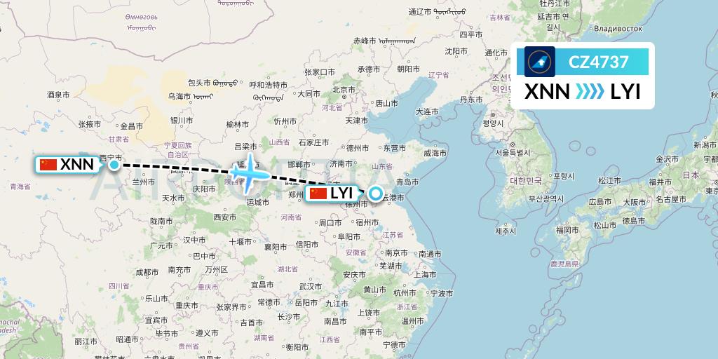 CZ4737 China Southern Airlines Flight Map: Xining to Linyi