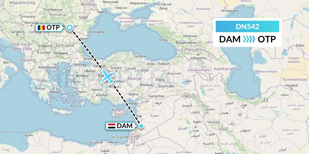 DN542 Aerodespachos de El Salvador Flight Map: Damascus to Bucharest