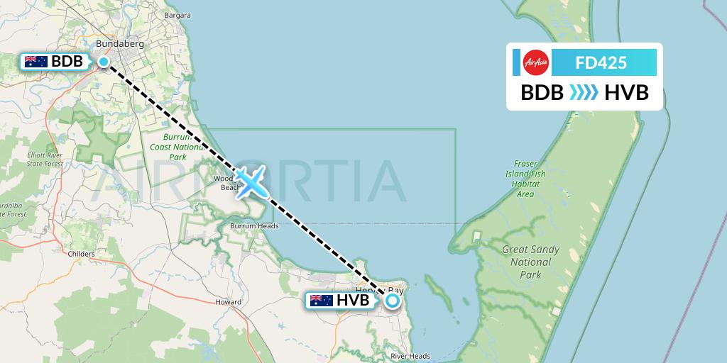 FD425 Thai AirAsia Flight Map: Bundaberg to Hervey Bay