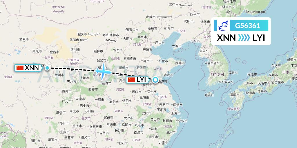 G56361 China Express Airlines Flight Map: Xining to Linyi
