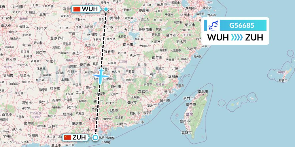 G56685 China Express Airlines Flight Map: Wuhan to Zhuhai