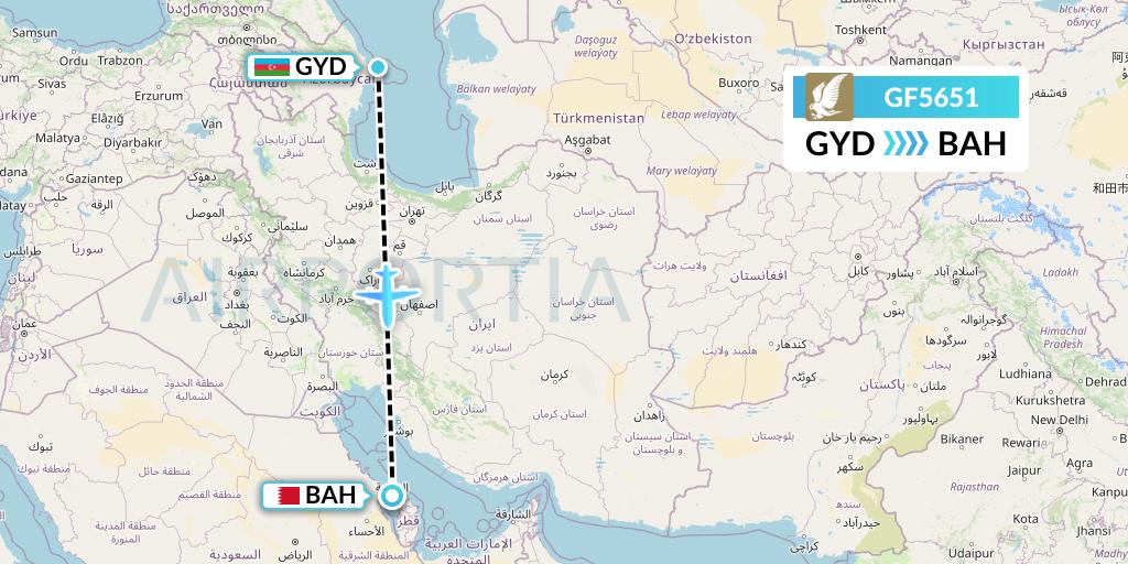 GF5651 Gulf Air Flight Map: Baku to Bahrain