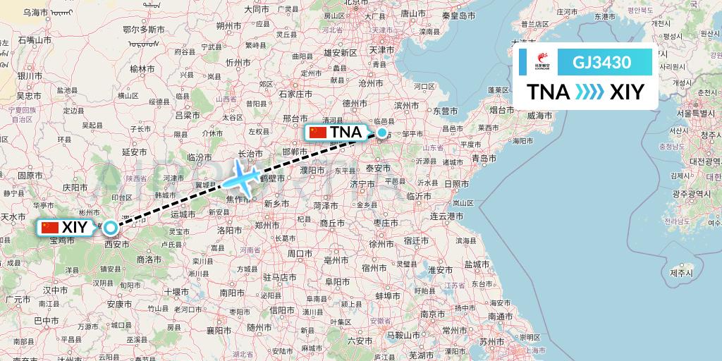 GJ3430 Loong Airlines Flight Map: Jinan to Xi'an