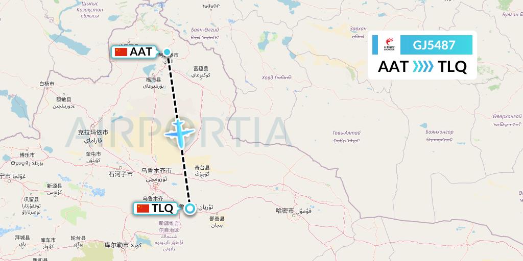 GJ5487 Loong Airlines Flight Map: Altay to Turpan