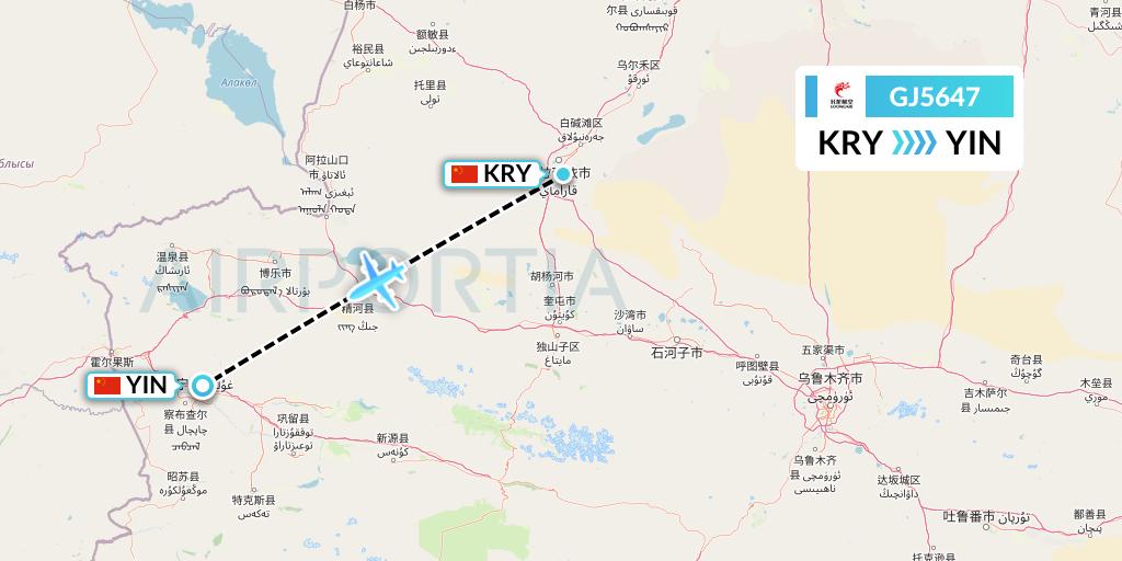 GJ5647 Loong Airlines Flight Map: Karamay to Yining
