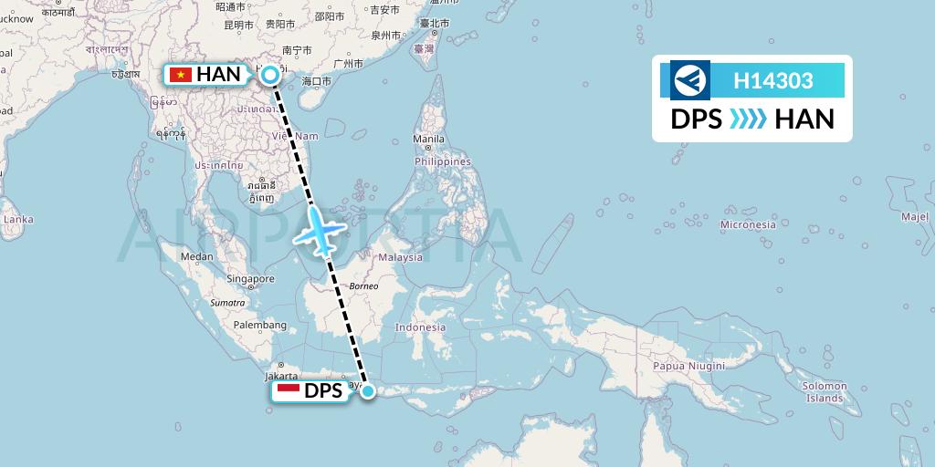 H14303 Hahn Air Systems Flight Map: Denpasar to Hanoi