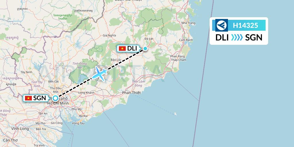 H14325 Hahn Air Systems Flight Map: Da Lat to Ho Chi Minh City