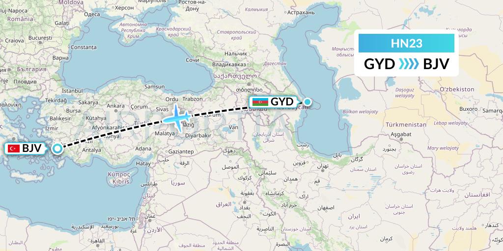 HN23 Uab Heston Airlines Jsc Heston Airl Flight Map: Baku to Bodrum