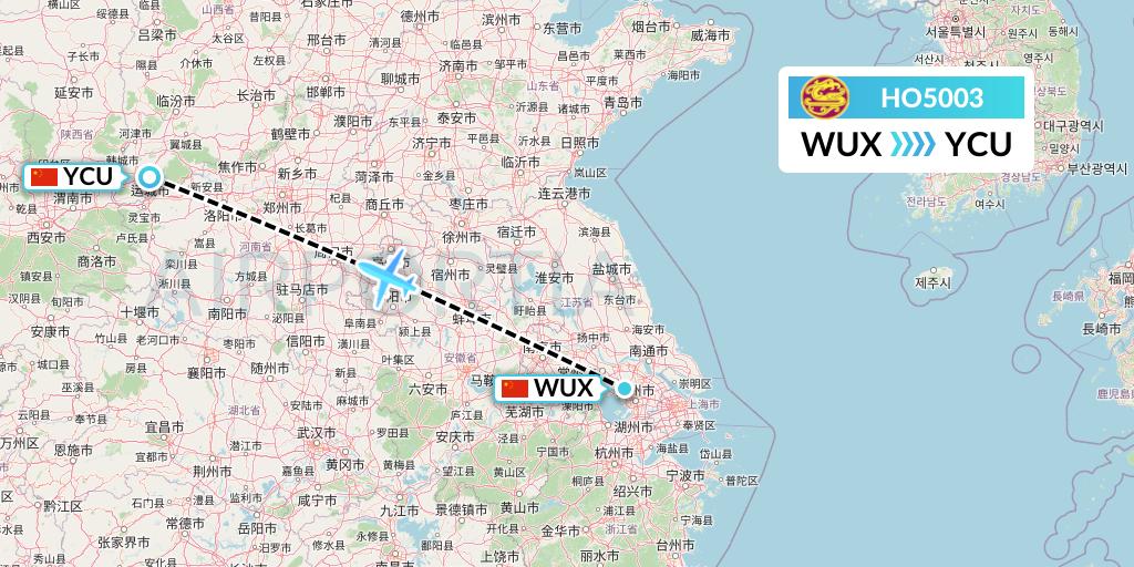 HO5003 Juneyao Airlines Flight Map: Wuxi to Yuncheng
