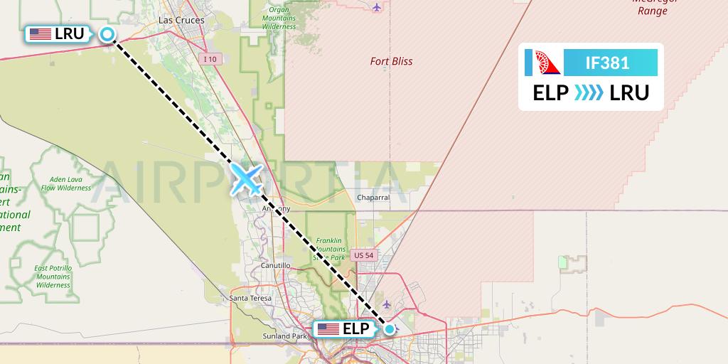 IF381 Fly Baghdad Flight Map: El Paso to Las Cruces