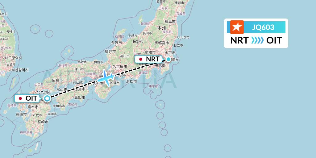 JQ603 Jetstar Airways Flight Map: Tokyo to Oita