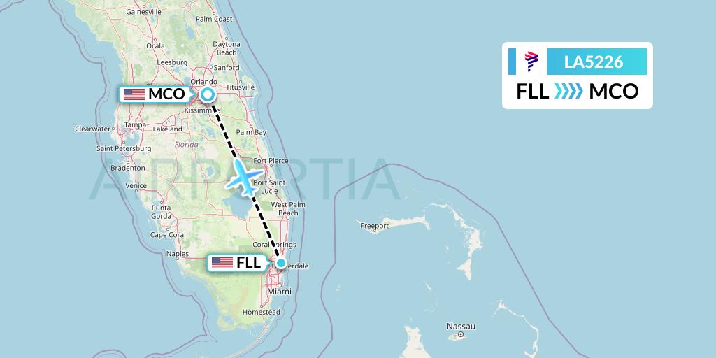 LA5226 LAN Airlines Flight Map: Fort Lauderdale to Orlando