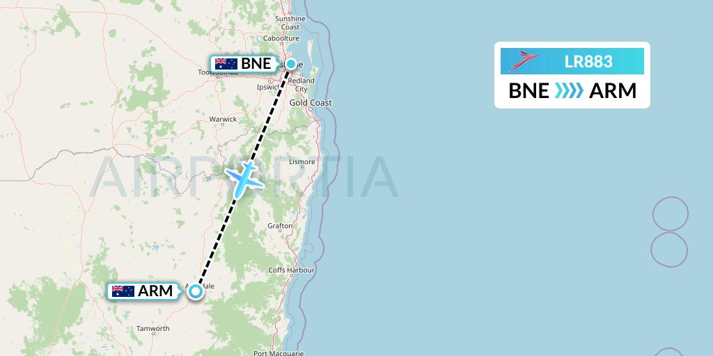 LR883 Lacsa Flight Map: Brisbane to Armidale