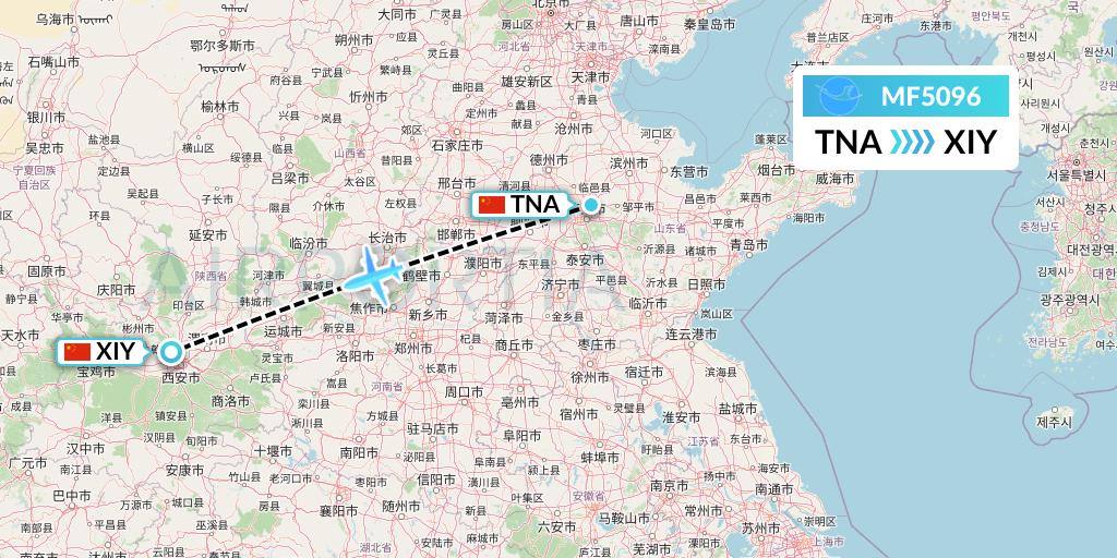 MF5096 Xiamen Airlines Flight Map: Jinan to Xi'an