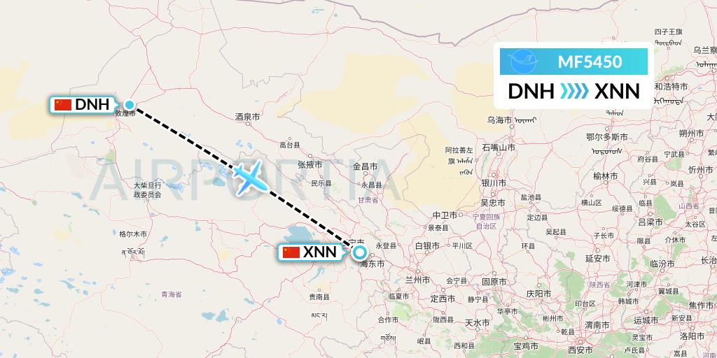 MF5450 Xiamen Airlines Flight Map: Dunhuang to Xining