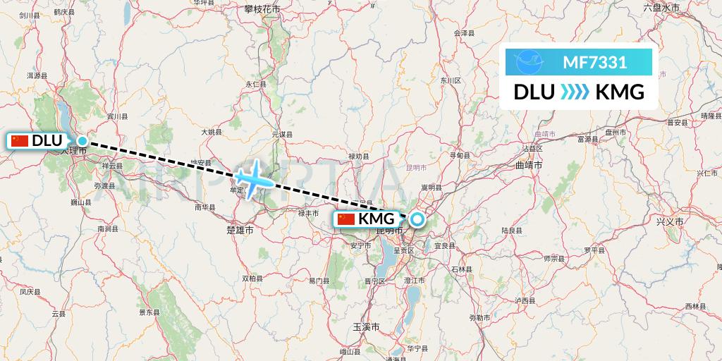 MF7331 Xiamen Airlines Flight Map: Dali to Kunming