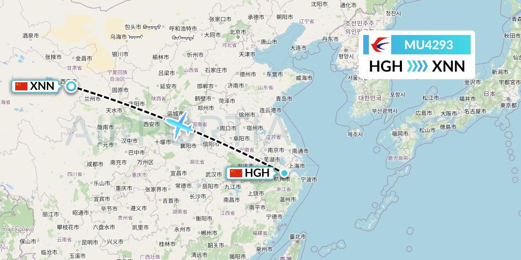 MU4293 China Eastern Airlines Flight Map: Hangzhou to Xining