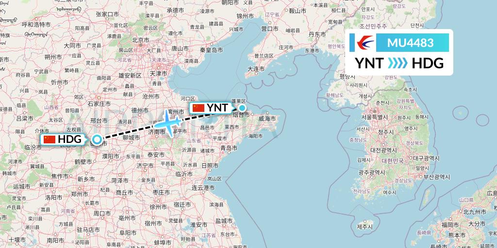 MU4483 China Eastern Airlines Flight Map: Yantai to Handan