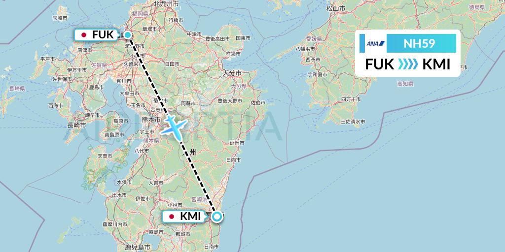 NH59 All Nippon Airways Flight Map: Fukuoka to Miyazaki