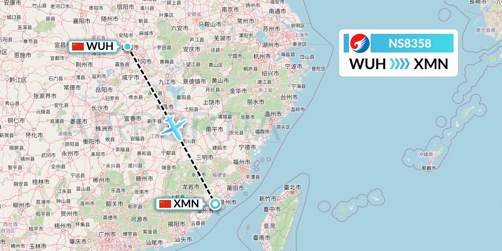 NS8358 Hebei Airlines Flight Map: Wuhan to Xiamen