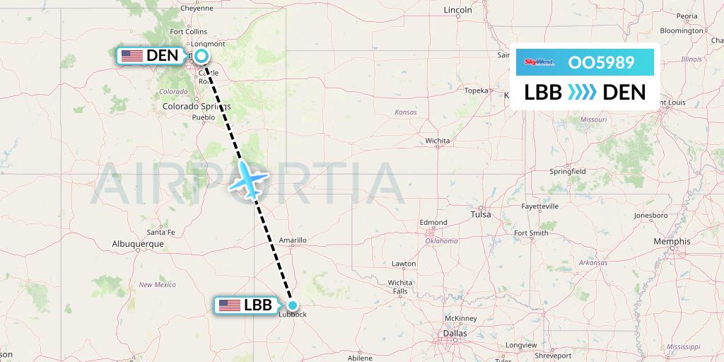 OO5989 SkyWest Airlines Flight Map: Lubbock to Denver