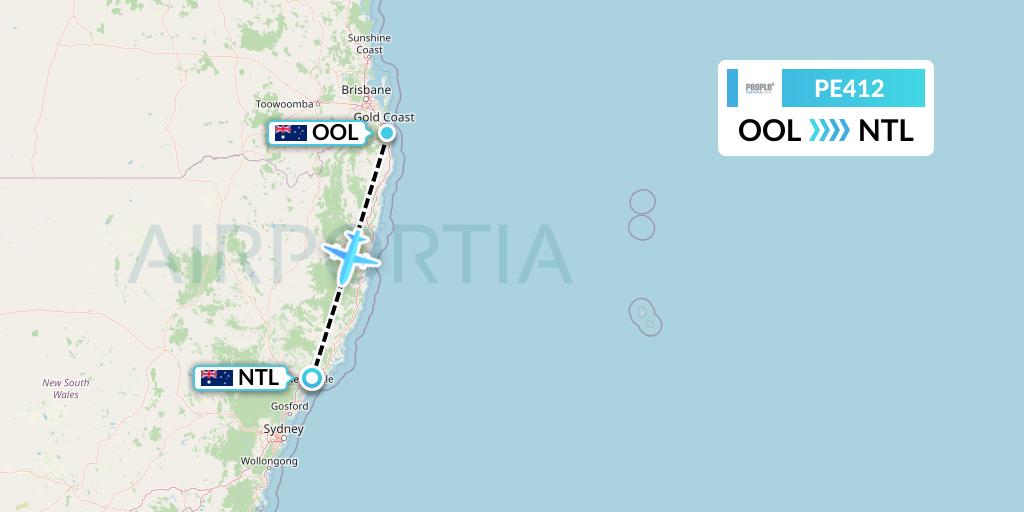 PE412 People's Viennaline Flight Map: Gold Coast to Newcastle