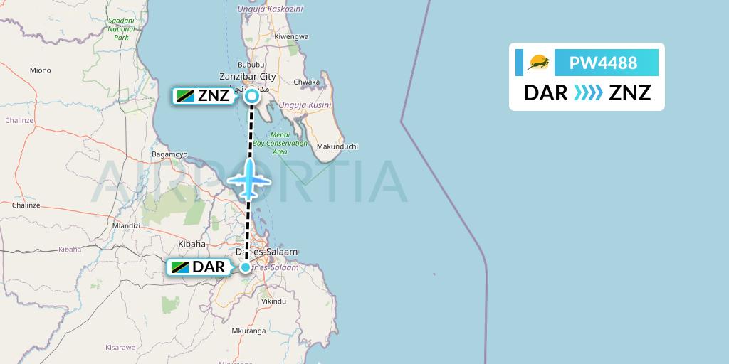 PW4488 Precision Air Flight Map: Dar-es-Salaam to Zanzibar